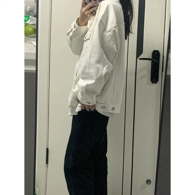 American retro white denim womens jacket loose fitting baseball cap sensitive niche n spring autumn student 240902