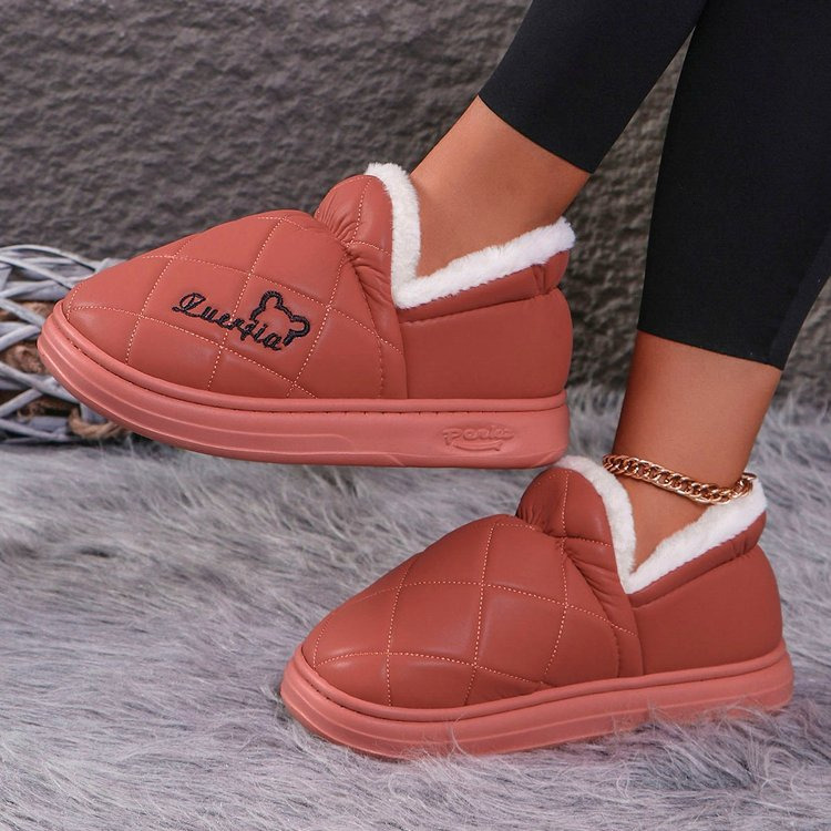 Bag with cotton slippers PU waterproof autumn and winter women's non-slip warm thick bottom lovers home indoor and outdoor men's cotton shoe