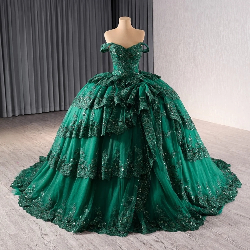 Green Quinceanera Dresses Birthday Party Applique Lace Beading Ball Gown Bridal Sweet 16 Dress vestidos de 15 anos quinceaneras