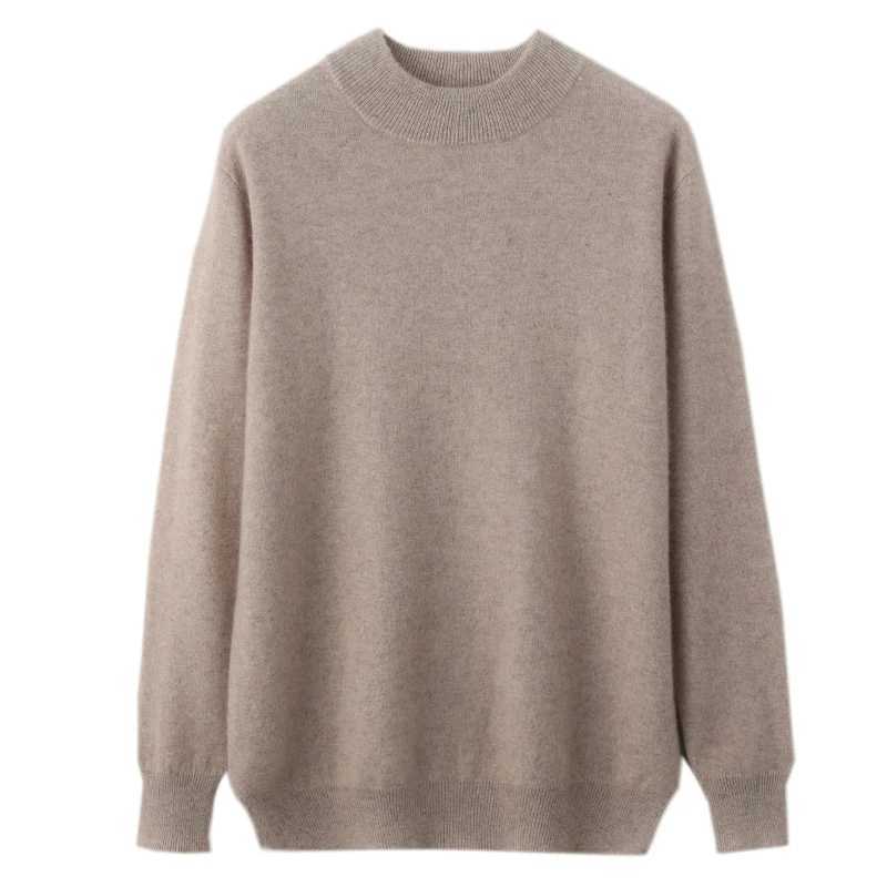 Essential mens 100% wool warm pullover sweater for autumn and winter double layered semi high neck basic seamless sweater Y240906