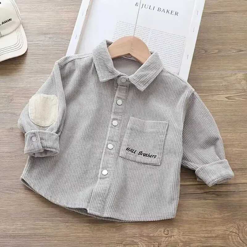Autumn/Winter Boys Shirt Thickened Corduroy Top New Childrens Long sleeved Shirt Korean Edition Boys Coat Y240906