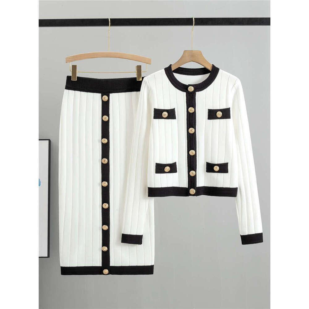 French temperament socialite haute couture set half skirt knitted cardigan two-piece dress womens spring and autumn