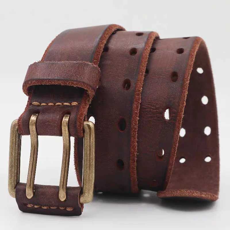 3.8cm mens denim belt mens casual retro luxury double claw pin copper buckle design real belt W240905