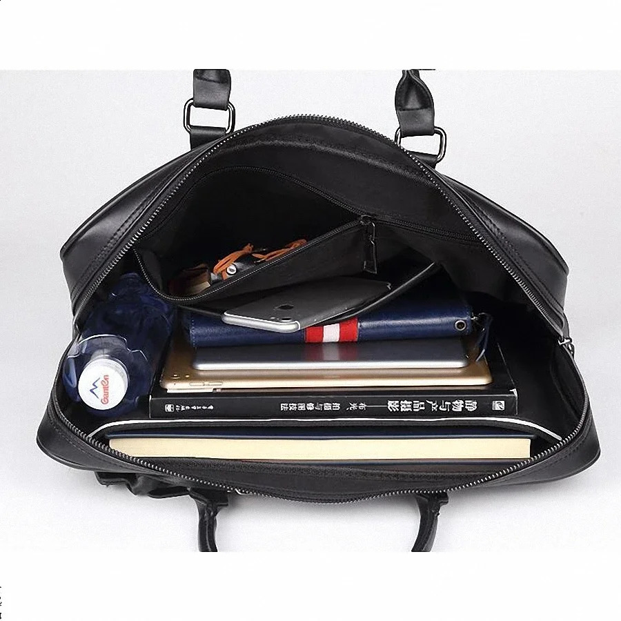 Simple n mens notebook handbag soft PU leather fashionable business briefcase messenger bag 240906