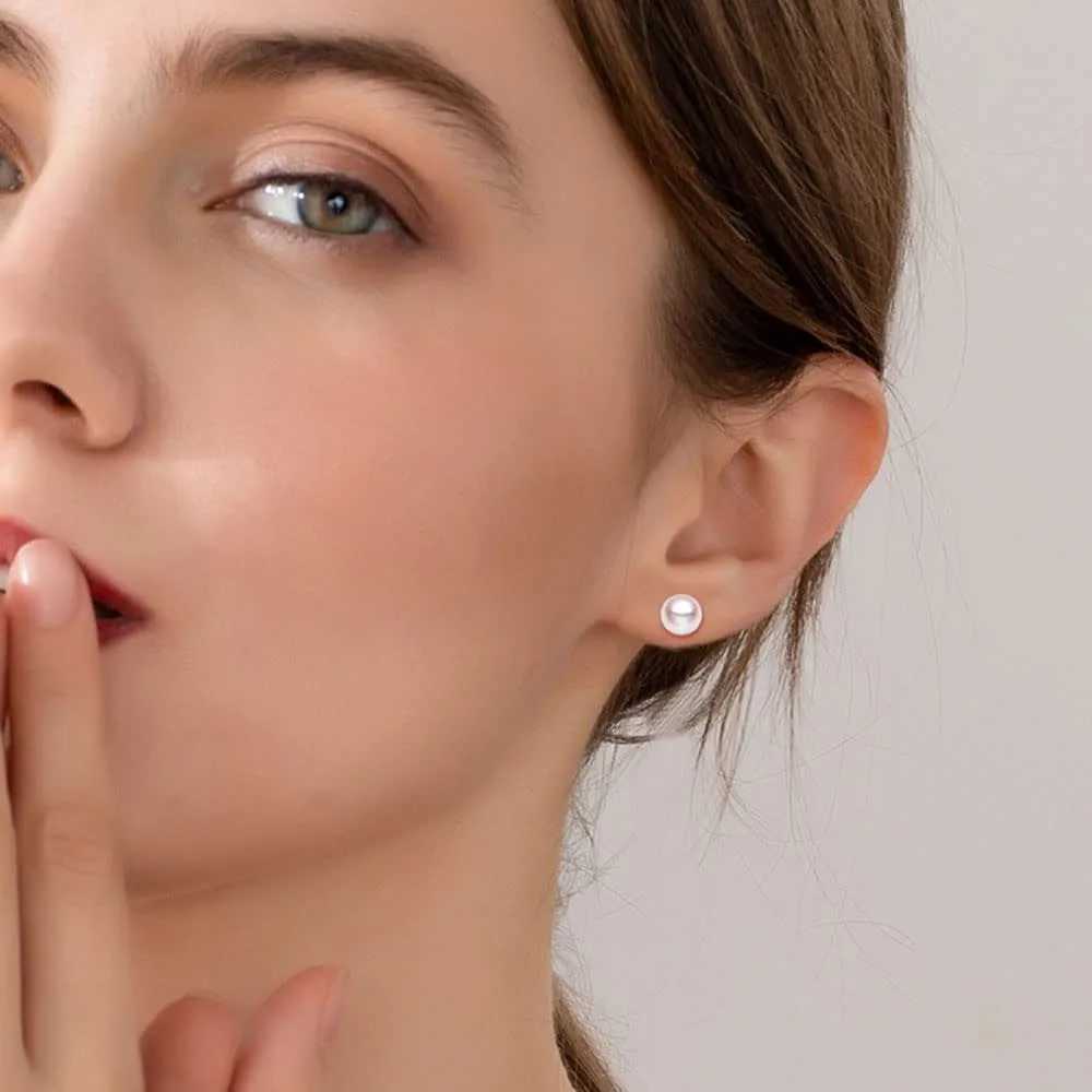 1 pair of hypoallergenic surgical stainless steel round pearl bead stud earrings set suitable for women teenagers girls 6/8/10/12mm W241023