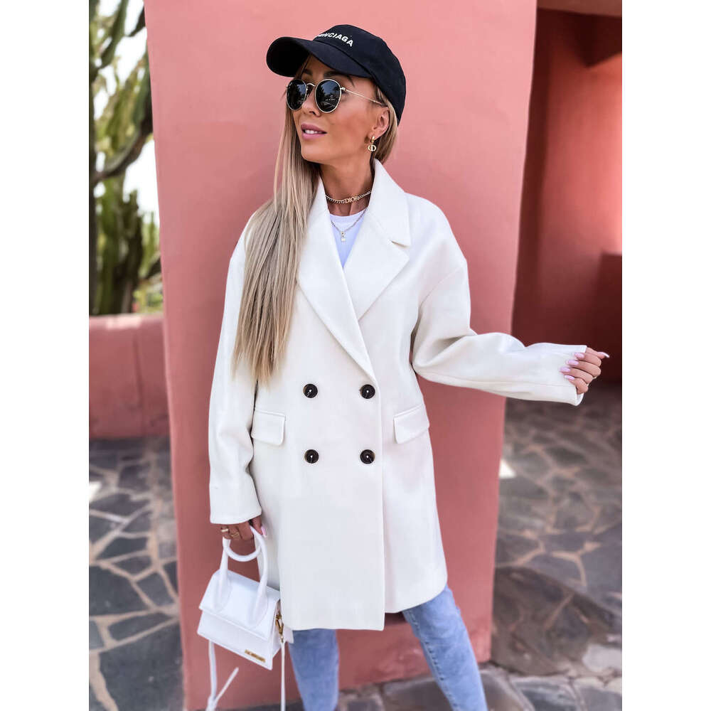 2024 Women's Double breasted Suit Collar Fashion Woolen Coat Autumn and Winter New Outside