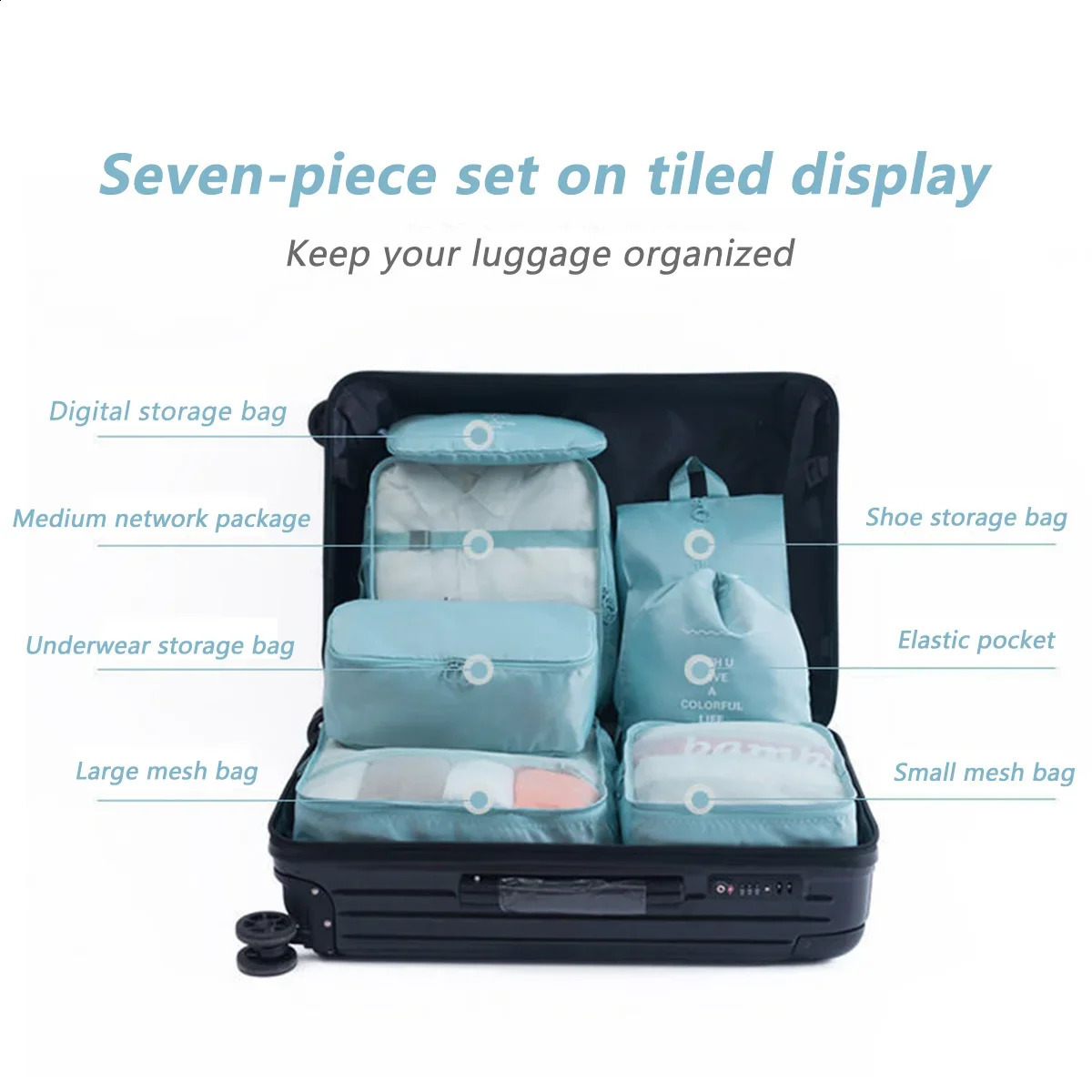 7piece travel storage bag thick luggage clothing classification set 240906