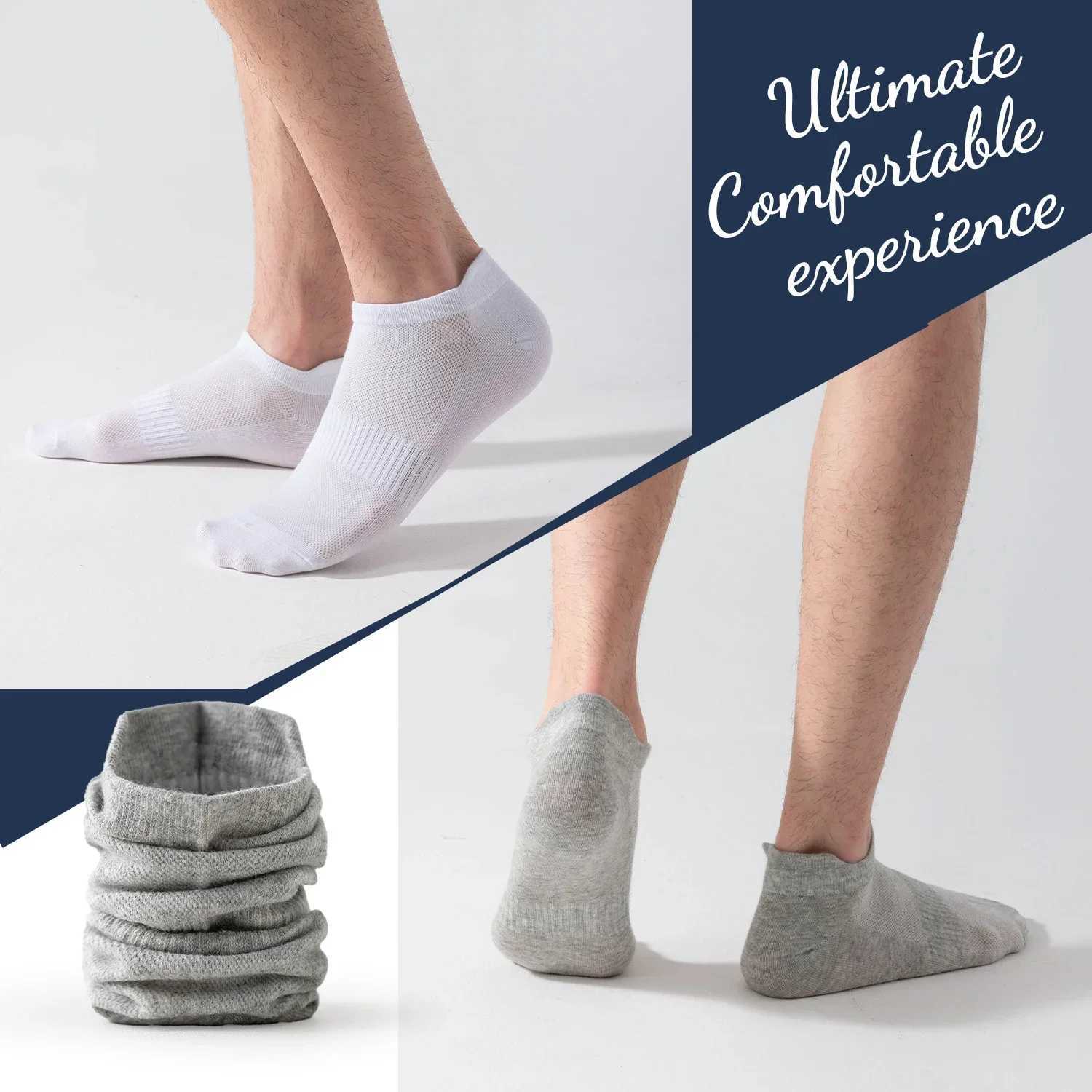 6 pairs of womens mens socks student couple cotton new plus size sports ear mesh spot running solid color boat ankle socks W240905