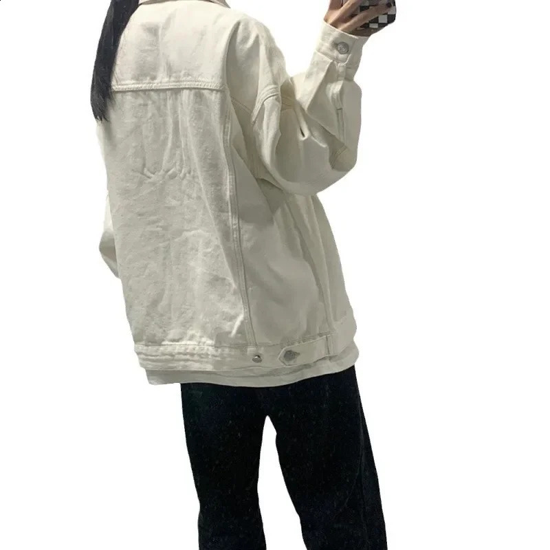 American retro white denim womens jacket loose fitting baseball cap sensitive niche n spring autumn student 240902