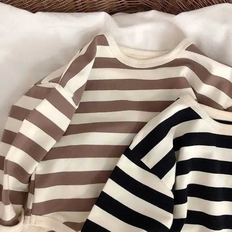 Autumn Kids Striped Long Sleeves T-shirt Toddler Girl Loose Bottoming Shirt Boy Baby Casual Tops Fashion Children Cotton Tees Y240906