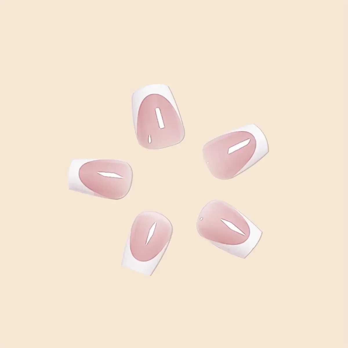 Fashion Trend Women 24 pieces/set Short Ballet Pink French White Border Full Coverage Wearable Fake Nail Press W240905
