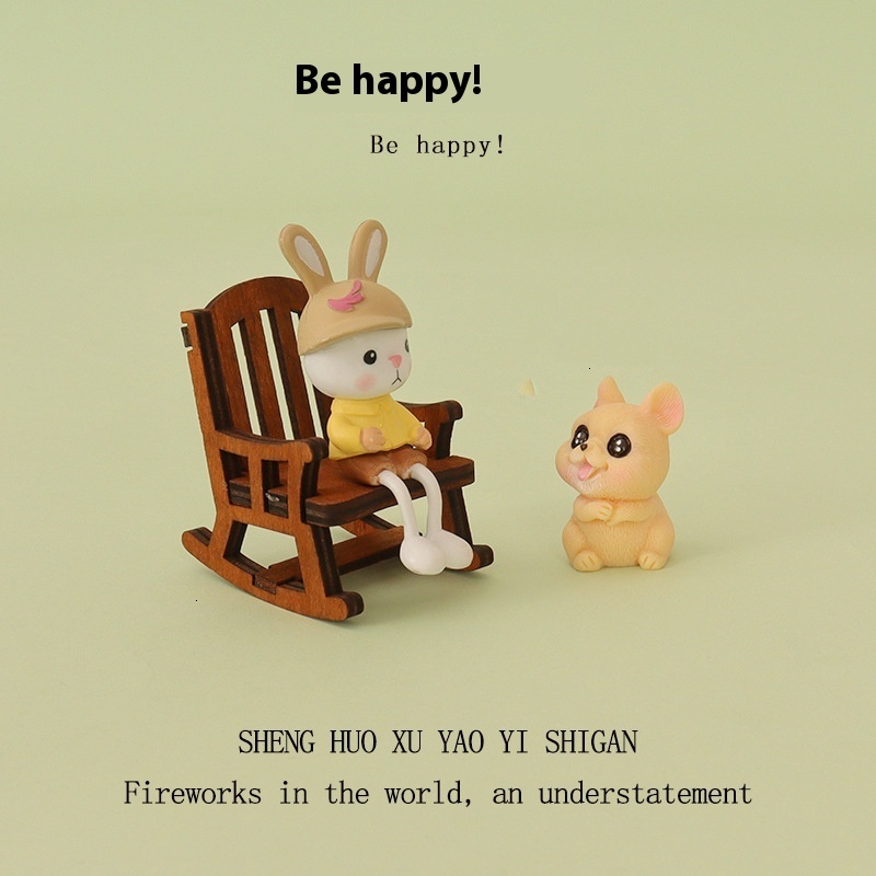 Adorable Creatures Mini Rocking Chairs Set - Pets-themed Small Scale Scenic Display Accessory