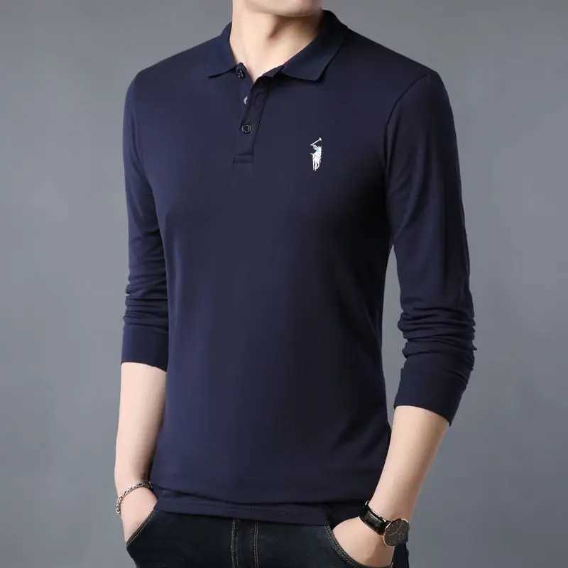 Fashion Men Business Casual Polo Shirts Lapel Long Sleeve Spring Autumn New Male Clothes Tops Pullover Loose Cotton T-shirt 2022XJ240906