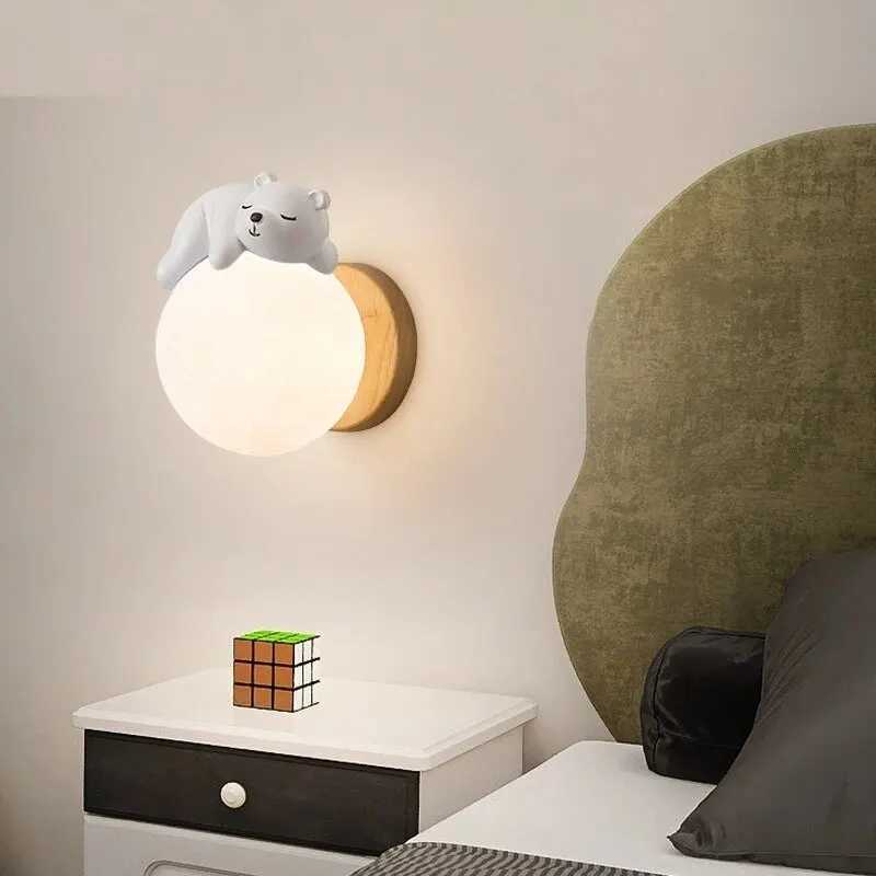 Bedroom Wall Light Modern Creative Sleep Bear Moon Bedroom Environment Night Light Boys and Girls Room Wall Light W240816
