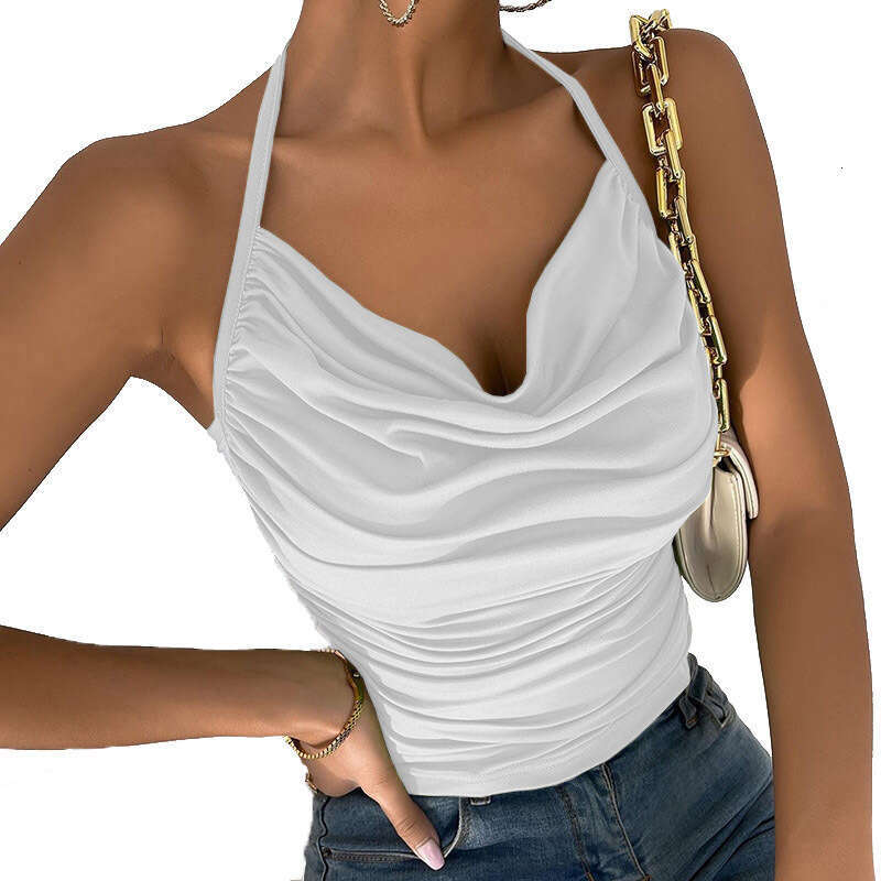 Stacked collar, revealing chest, small suspender, 2024 summer new women's fashionable and sexy top