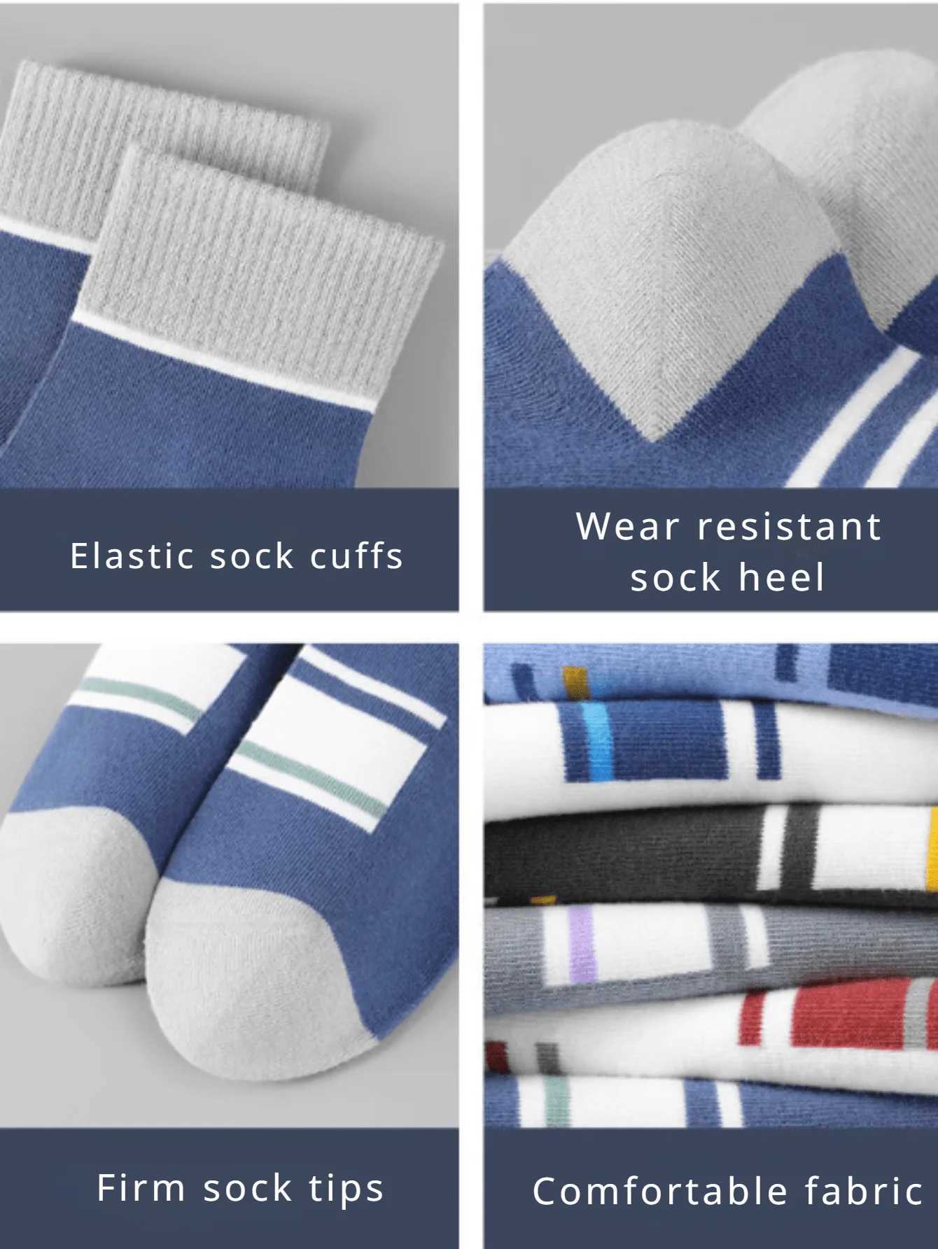 5pairs Mens Spring Autumn Sports Style Mid-Calf Socks Sweat Absorbing Breathable Striped Colorful Socks Y240906