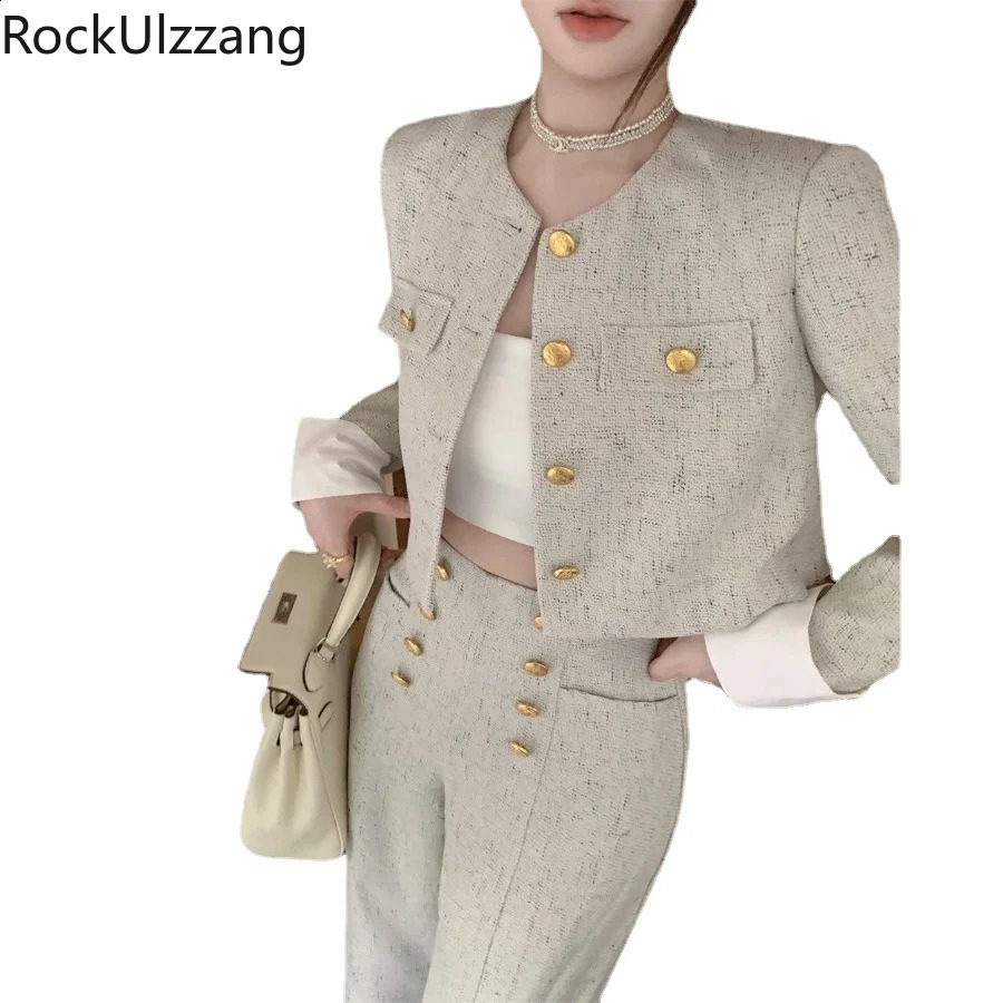 2-piece set 2-piece set checkered jacket and pants womens autumn clothing set high waisted malt top elegant Korean fashion set y2k 240903