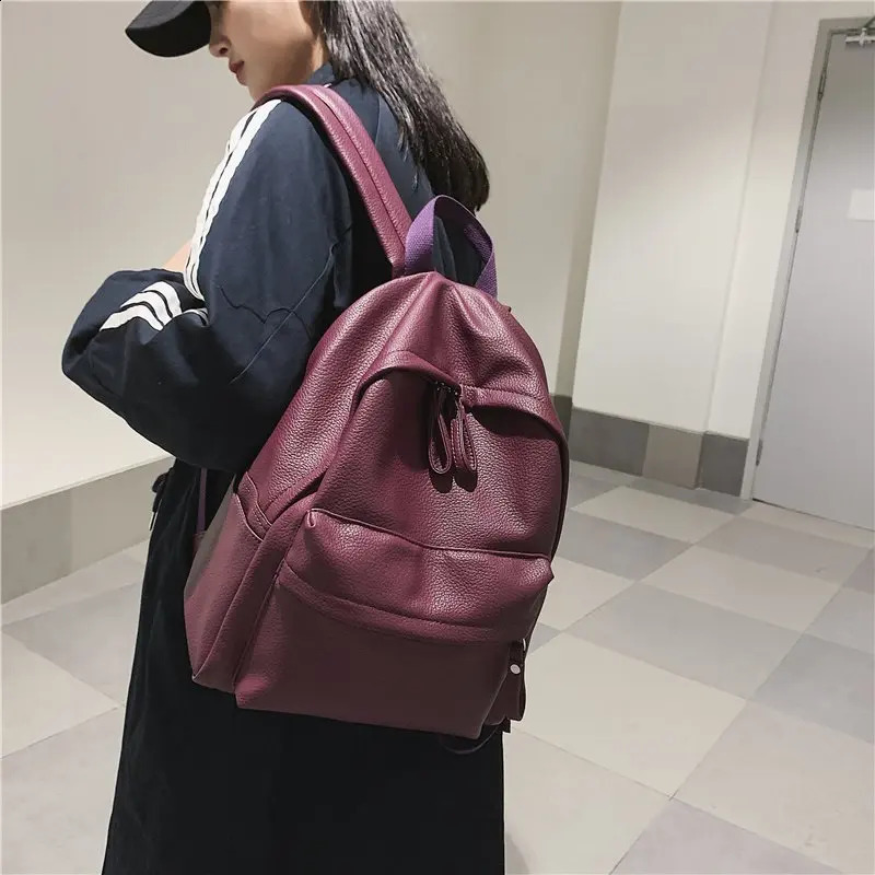 Fashion Backpack Laptop Shoulder Bag PU Leather Travel Womens University Student Teenage Girl 240906