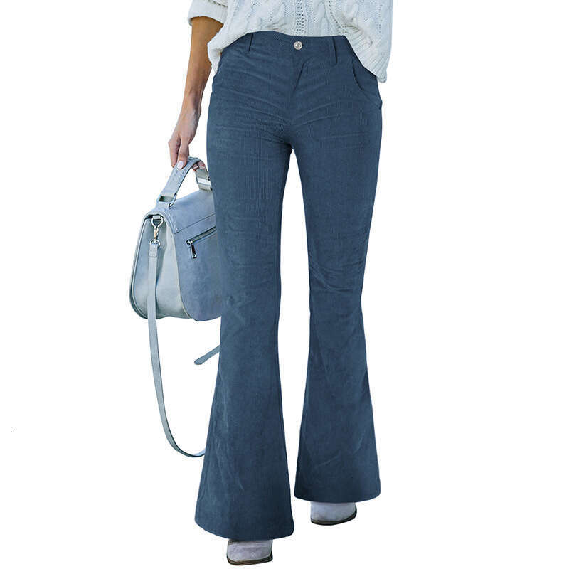 2024 corduroy wide leg for spring and autumn new solid color casual style women's flared pants