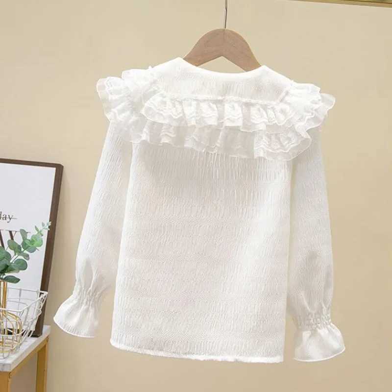 Autumn Children Clothes Girls Ruffles Lace Blouse White Long Sleeve School Uniform Girl Shirt Kids Shirts 6 8 10 12 14 Years Y240906