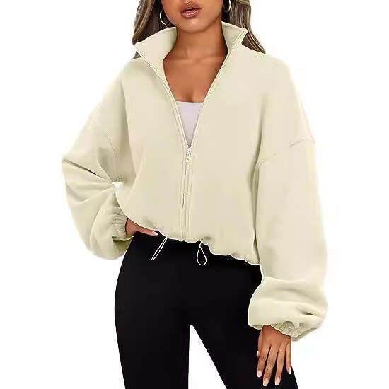 2024 Women's fleece sports with standing collar and plush zipper jacket
