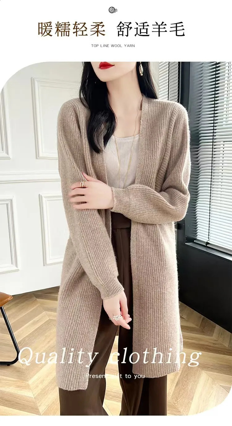 autumn and winter cashmere cardigan suitable for women medium length knee high loose thick knitted sweater 240905