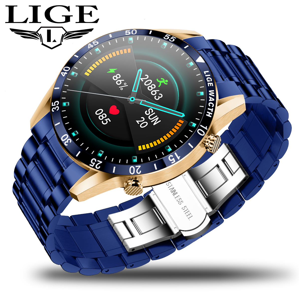 LIGE smartwatch multifunctional waterproof step counting music playback remote control camera Bluetooth call business call smartwatch