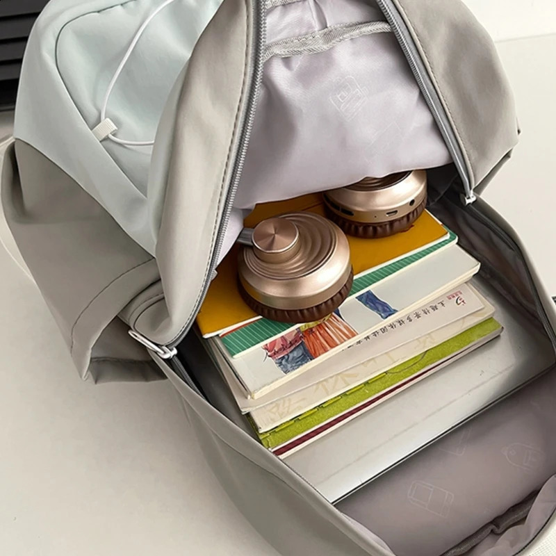 Contrast Color Zippers Womens Backpack Large Capacity School Bag Youth Leisure Travel with Bungee Rope 240906