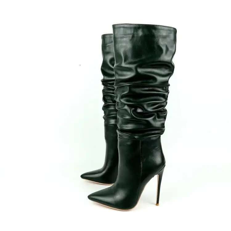 Women Boots High Heel For Womens Platform Classic Fashion Long Pointed Toe Wrinkles Winter