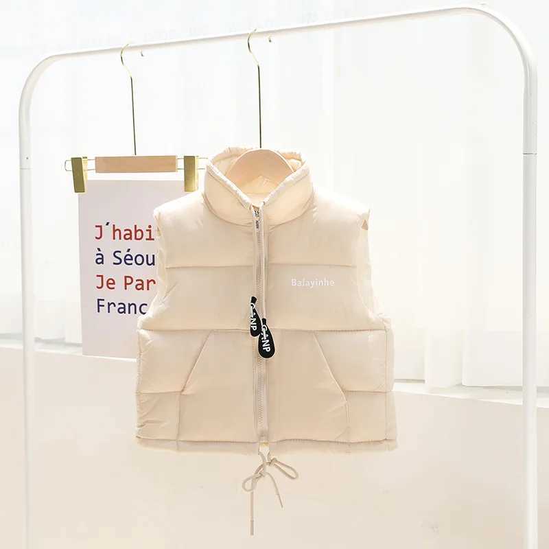 2023 Autumn Winter New Girls Boys Vest Solid Color Thicken Keep Warm Lapel Fashion Down Cotton Waistcoat For 3-14 Years Old Y240906