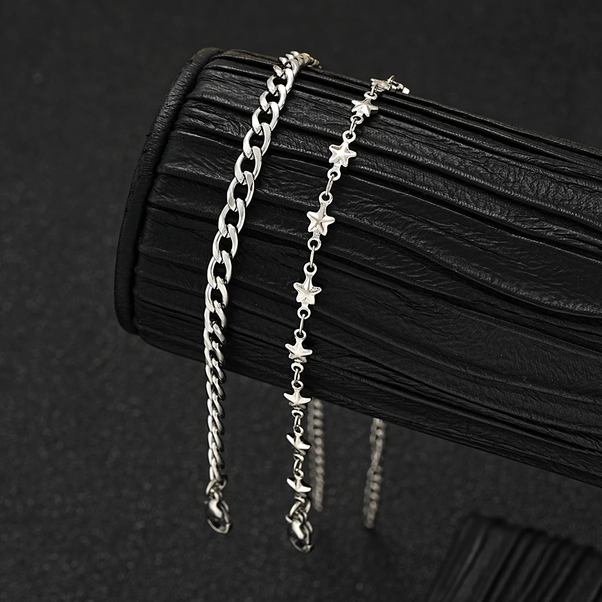 Mens Fashion Stainless Steel Double Chain Star Bracelet Minimalist Silver Hip Hop Bracelet Punk Jewelry Gift 2024 Edition 240905