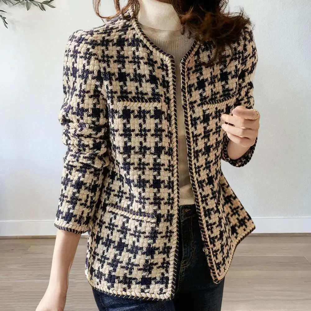 Vintage early autumn tweed womens jacket elegant and graceful womens black and white tweed womens winter cardigan 240906