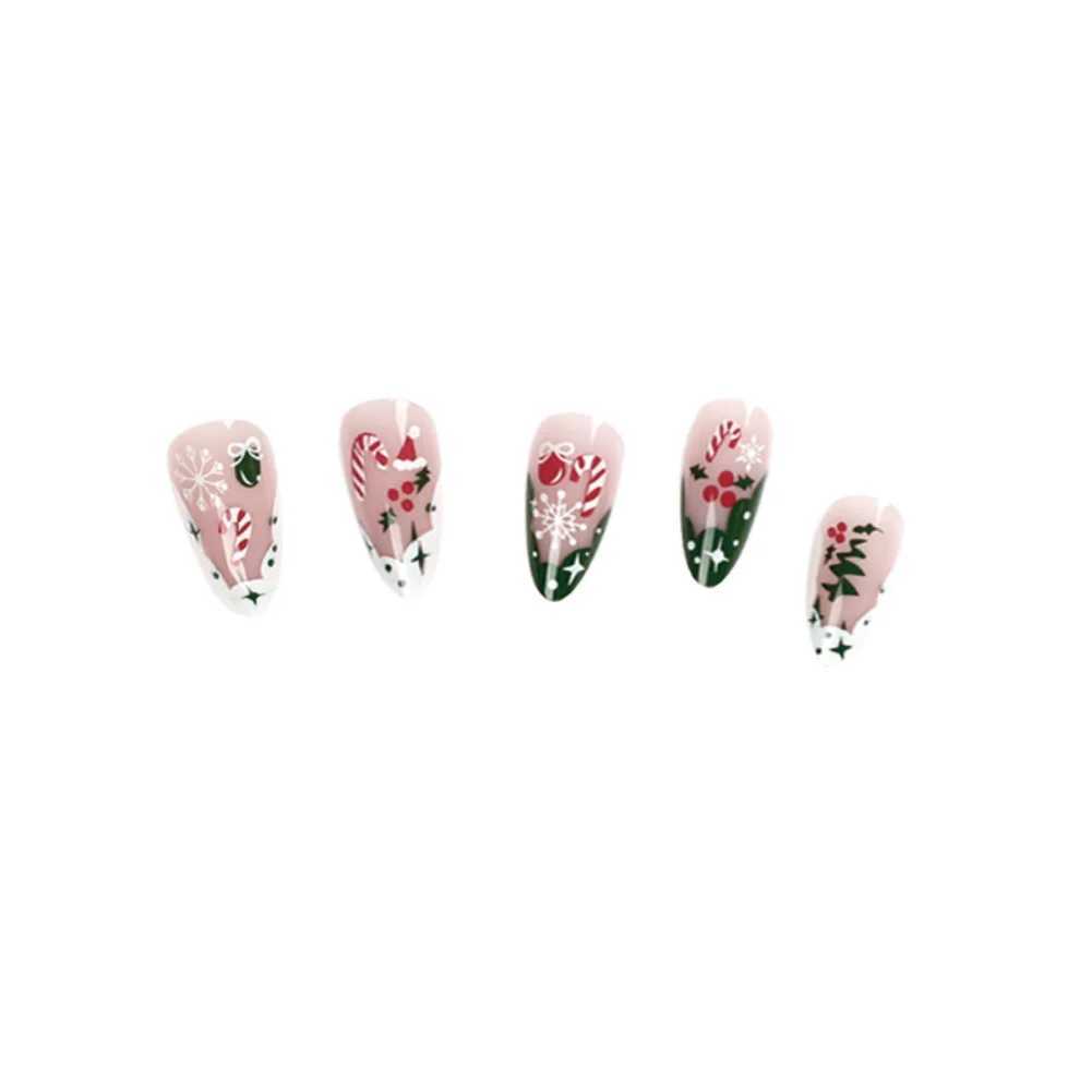 24 Christmas Elk White Snowflake Red Detachable Wearable Fake Nails Pressing Nail Art Flash Reusable Fake Nails W240905