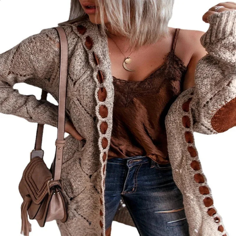 Thick Knitted Open Collar Womens Vneck Long Retro Hoodie SpringSummer Autumn Skydiving Jacket 240905