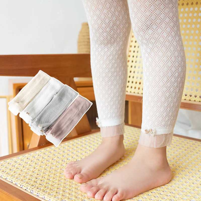 Childrens New Fashion Lace Bow Princess Foreign Girl Mesh Breathable Comfortable Summer Mosquito Repellent Leggings Y240906