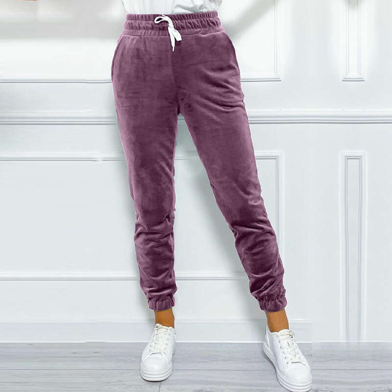 2024 autumn and winter versatile leg binding women's clothing, elastic waist tie, Korean velvet casual pants, sports pants