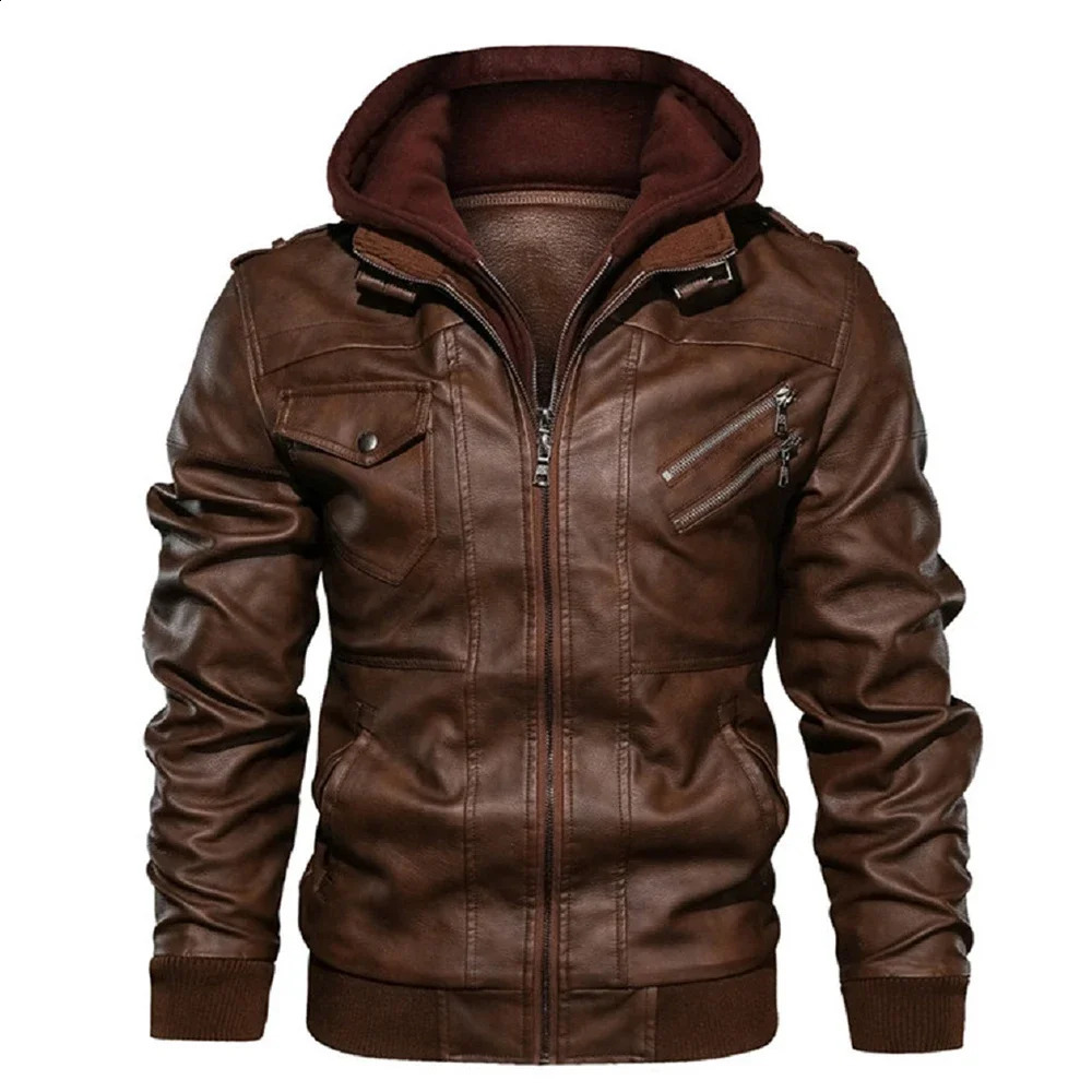 Autumn Mens Leather Jackets Trendy Casual Motorcycle PU Jacket Streetwear Solid Color Windproof Biker Coats 240905