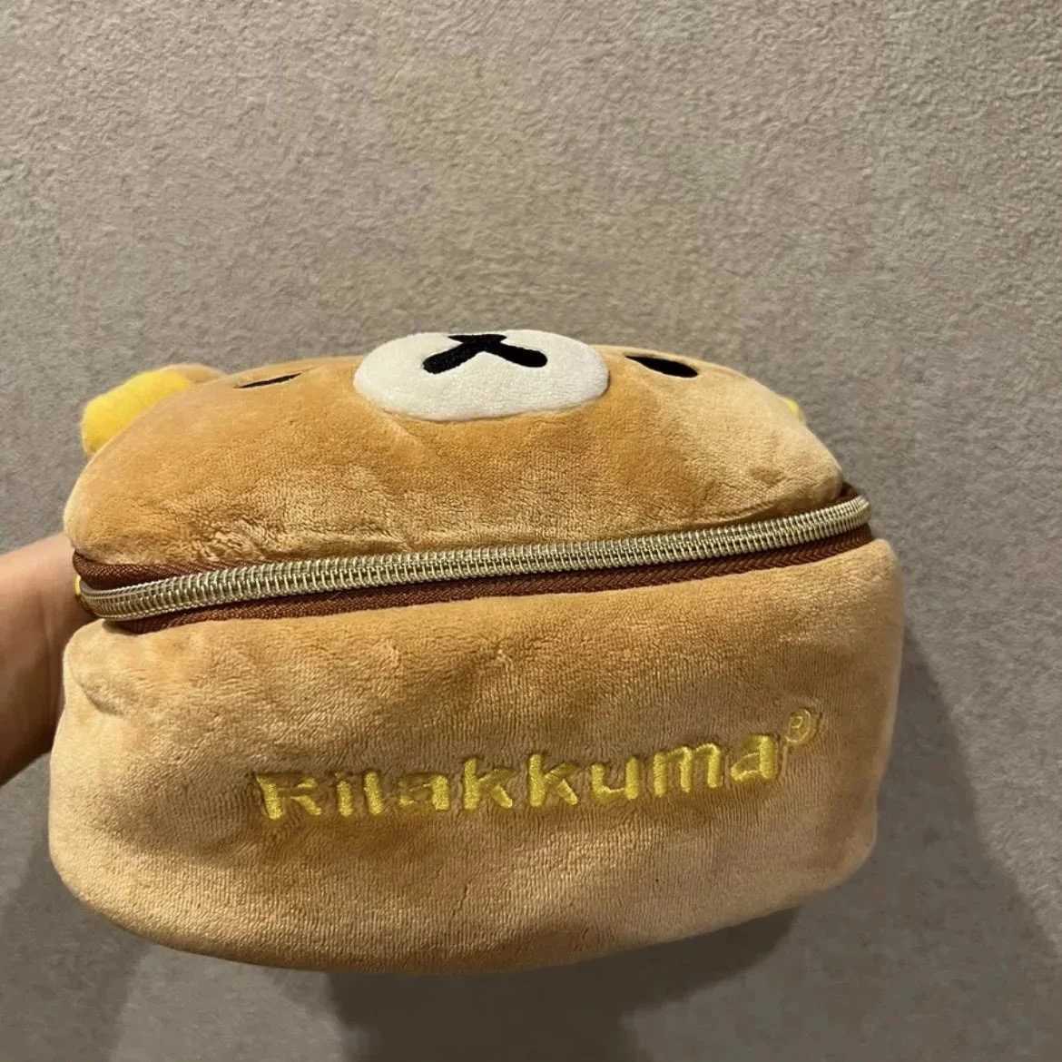 New Kawaii Cute Rilakkuma Face Bag Plush Oval Three way Makeup Bag Portable Storage Bag Cartoon Ins Girl Gift W240905
