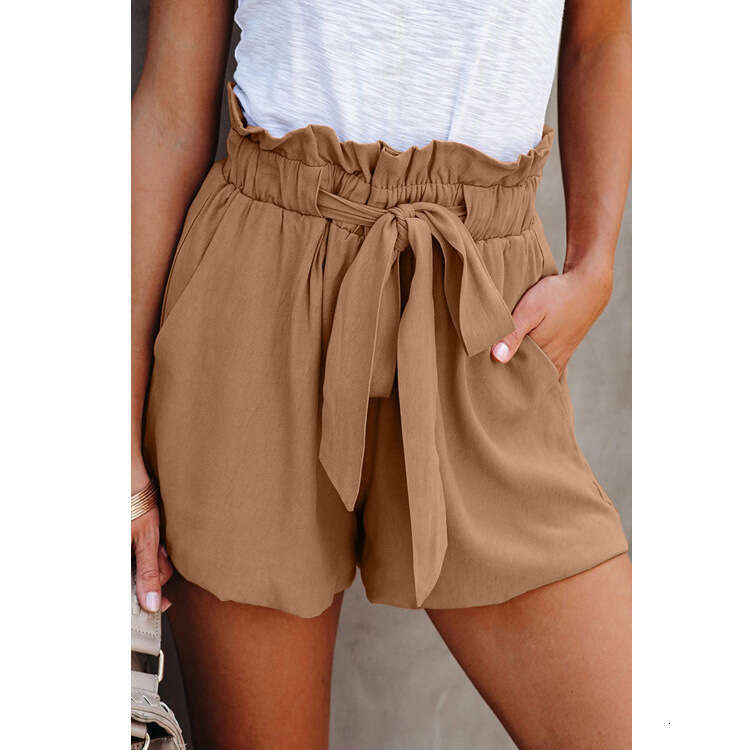 New Elastic Strap Solid Color Casual Pants for Women's Loose High Waist Simple Shorts with Wide Legs