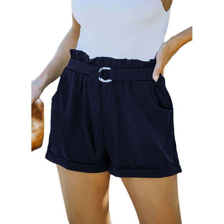 2024 Summer New Loose Strap Pocket Solid Color High Waist Casual Shorts for Women