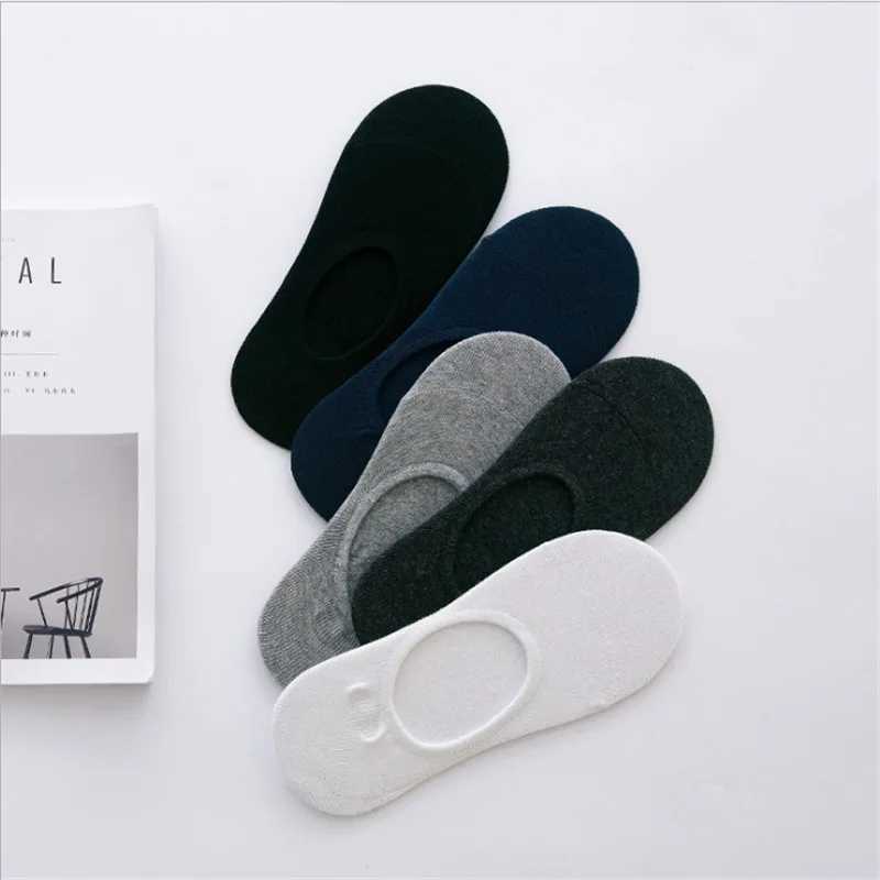 5 Pairs/Lot New Cotton Men Invisible Socks Men Sock Slippers Silicone Soft Breathable Sweat absorpt Anti-skid Solid Summer Socks Y240906