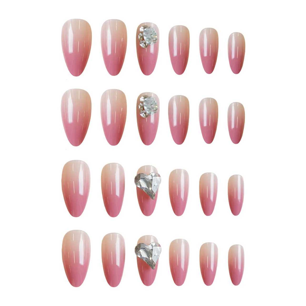 Z-471 Pink Graduate Love Fake Nail Replacement Almond Cross border Wear resistant Nail Slices 24 pieces Wholesale Nail Slices W240905
