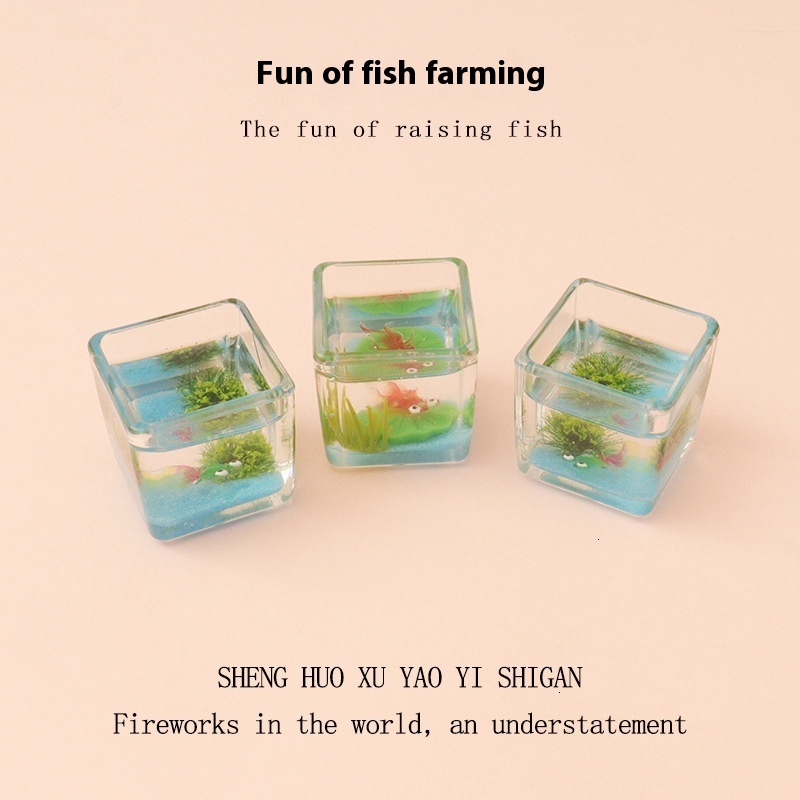 Miniature simulation mini square water grass lotus leaf cute goldfish fish tank baby house scene accessories home decoration ornaments