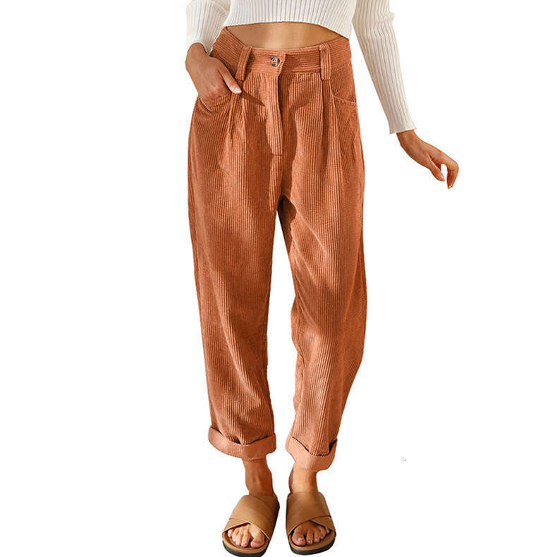 2024 Autumn New Women's High Waist Casual Solid Color Corduroy Loose Straight Pants Women