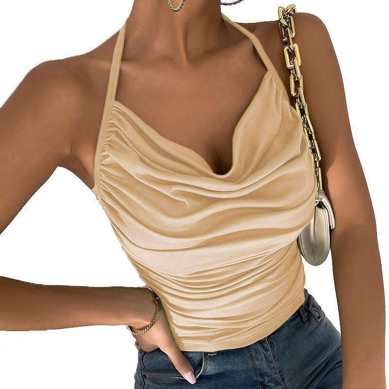 Stacked collar, revealing chest, small suspender, 2024 summer new women's fashionable and sexy top