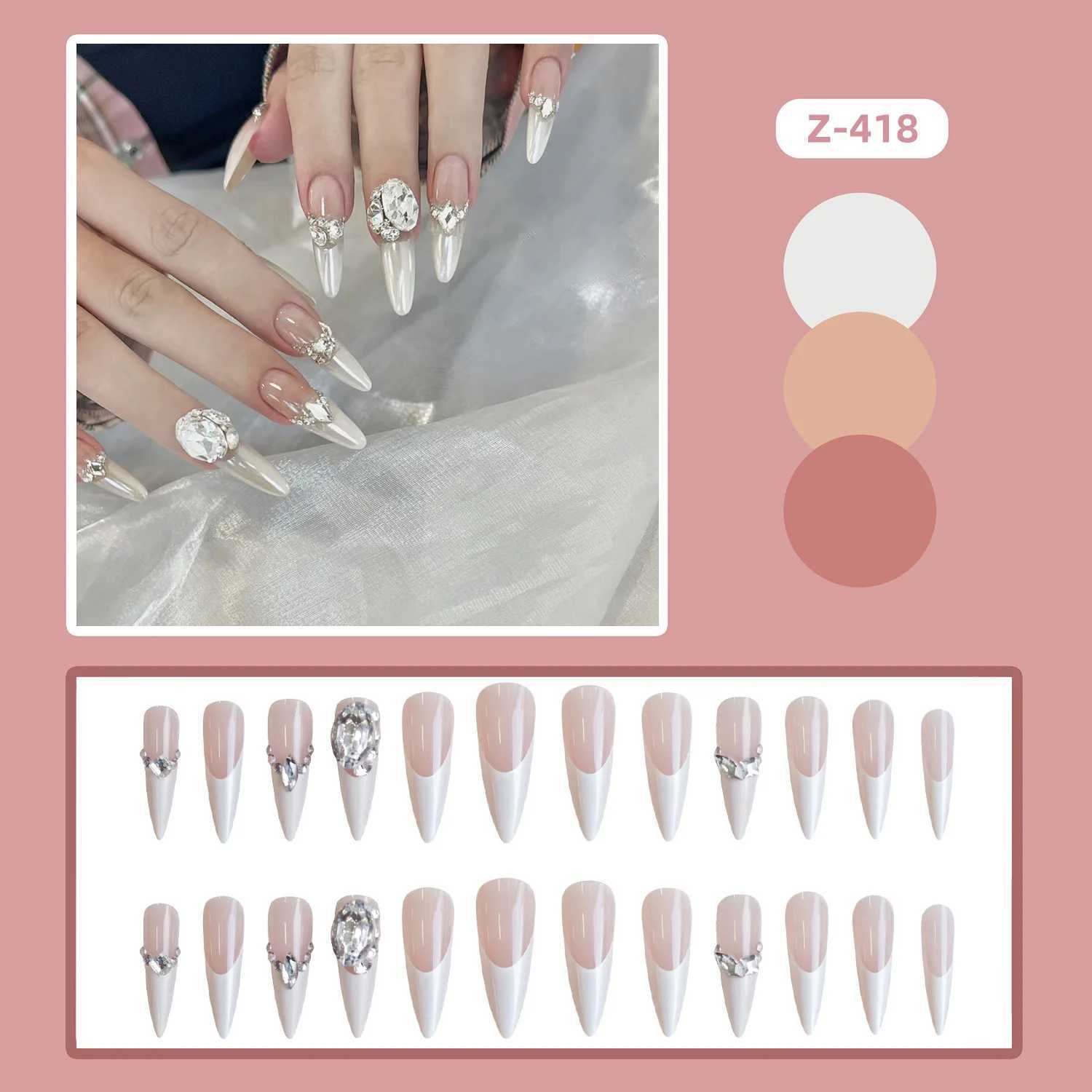 Silk stake drill fake nail elegant pearl wearing nail film nail patch 24 pieces nail patch W240905