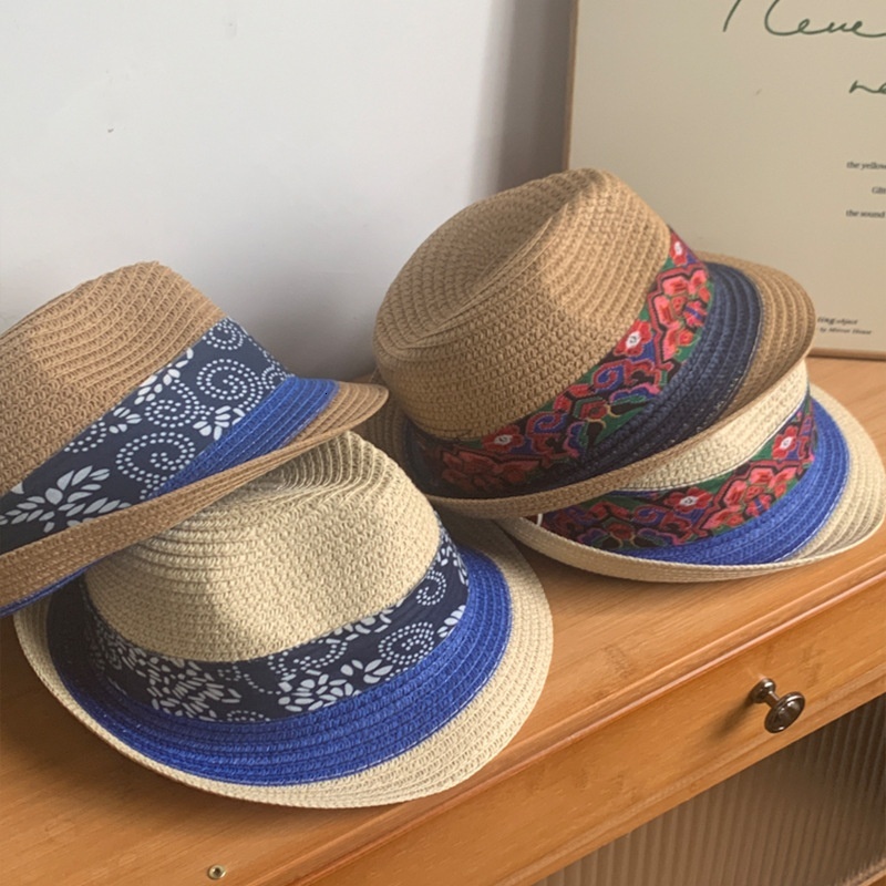 New ethnic style hat, Yunnan tie dye cloth top hat, spring and summer travel sun hat, fashionable and versatile straw hat