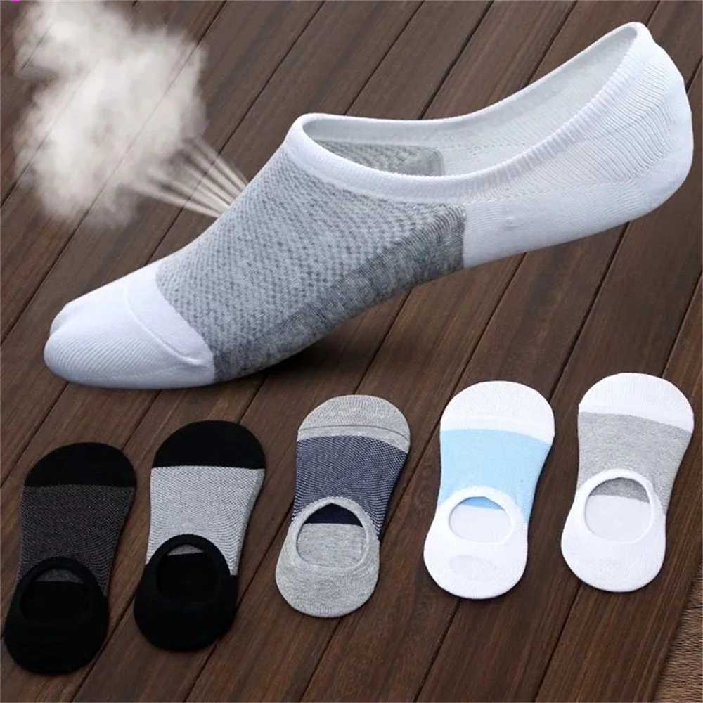 5 pairs of non display mens boat socks summer non slip silicone invisible cotton socks breathable mens ankle socks W240905