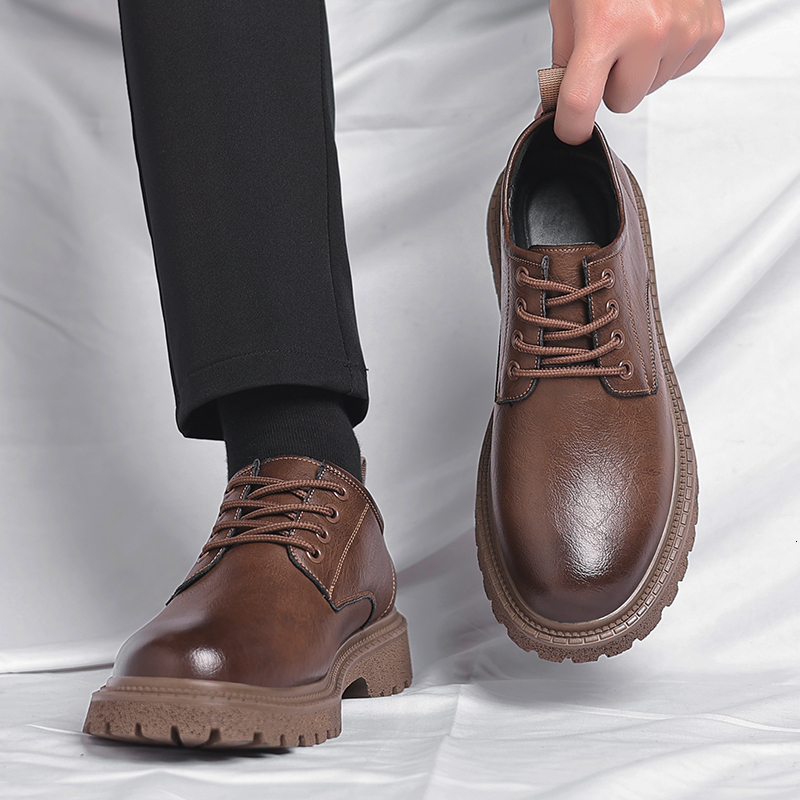 Derby Leather Outdoor Fashion Chunky Lace Up Retro Dress Men Busines Office Casual Party Wedding Shoes Man