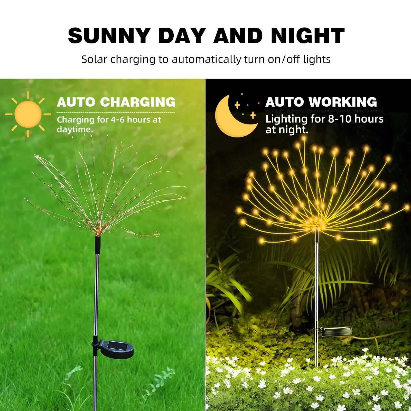 AlliLit 200LED Solar Firework Light Waterproof Outdoor 8 Lighting Modes Fairy String Light Christmas Lawn Lamp Garden Decoration Y240906
